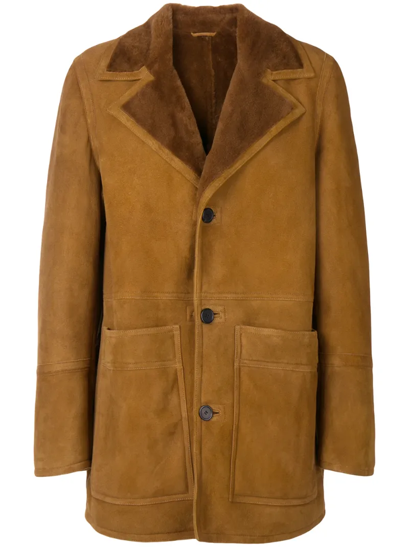 ami alexandre mattiussi shearling jacket with patch pockets