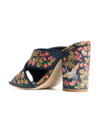 floral embroidered block heel sandals展示图