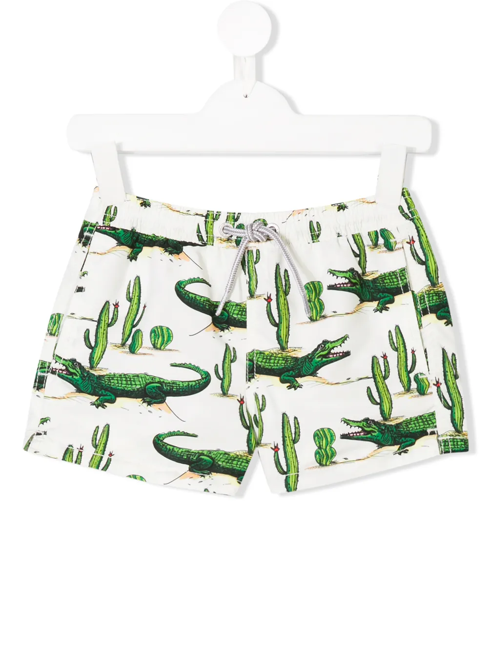 Mc2 Saint Barth Kids' Crocodile Cactus Boy Swim Trunks In White