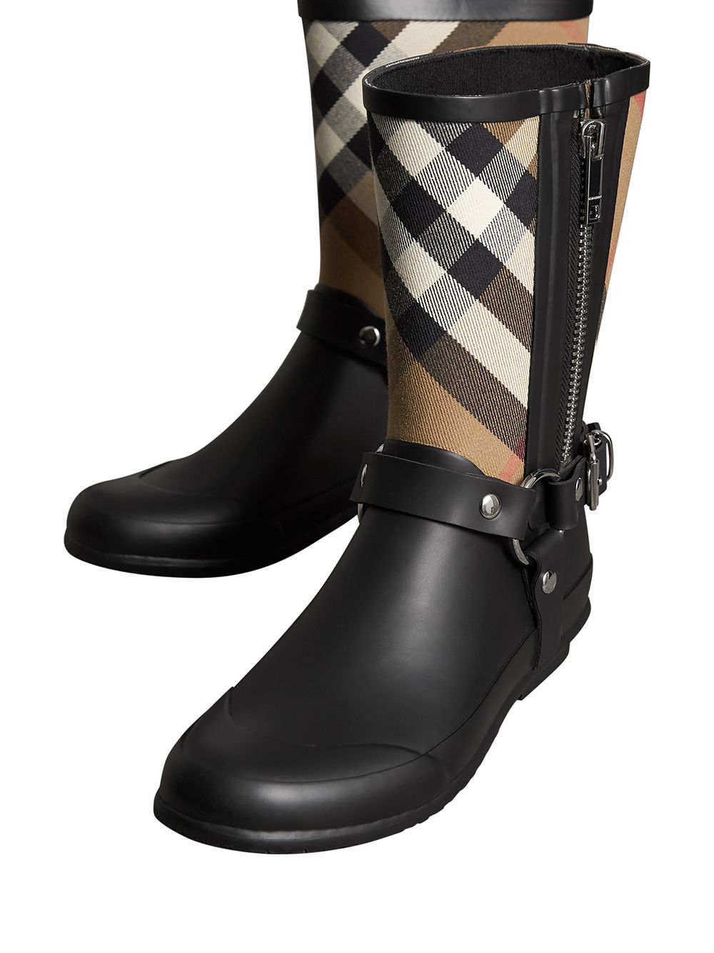 Burberry Buckle And Strap Detail Check Rain Boots - Farfetch