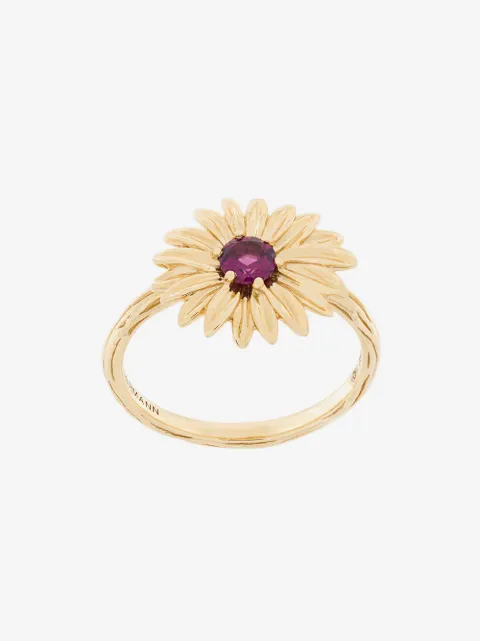 Aurelie Bidermann 18kt yellow gold garnet flower ring