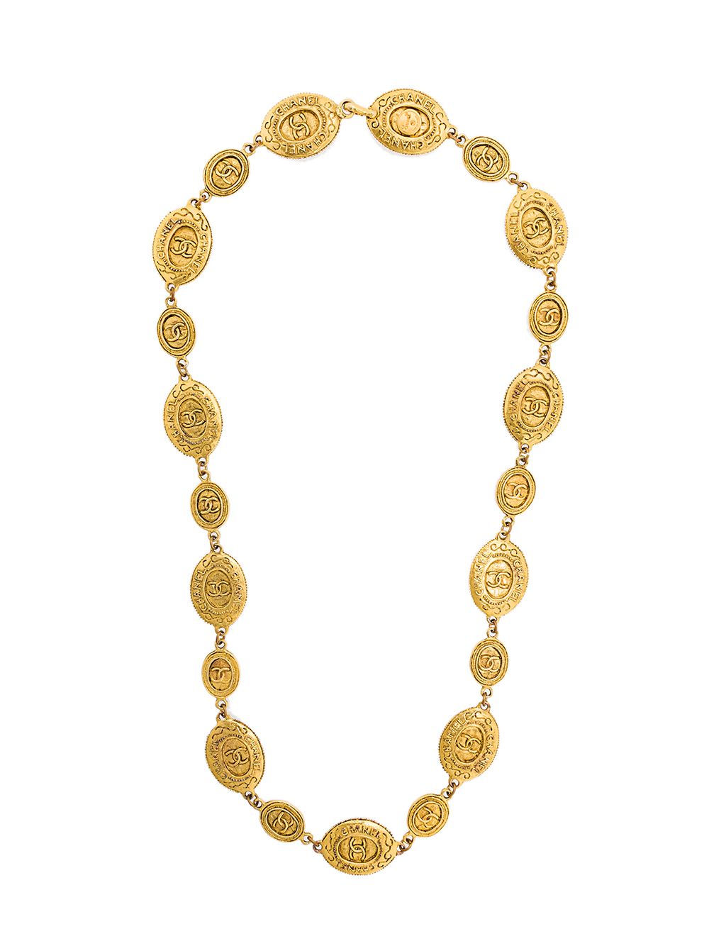 Pre-owned Chanel Embossed Medallions Necklace In Metallic