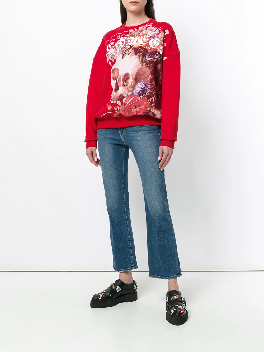  Alexander Mcqueen Sweatshirt Mit Totenkopf Print   Rot 