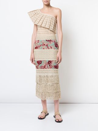 fringed embroidered pencil skirt展示图