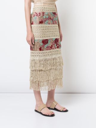 fringed embroidered pencil skirt展示图