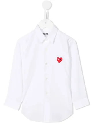 Comme Des Garçons Play Kids Heart Embroidered Shirt | White | FARFETCH