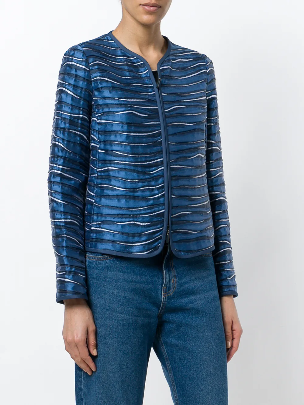 Emporio Armani chaqueta sin cuello y estampado metÃ¡lico - Azul - Emporio  Armani | Mystilo