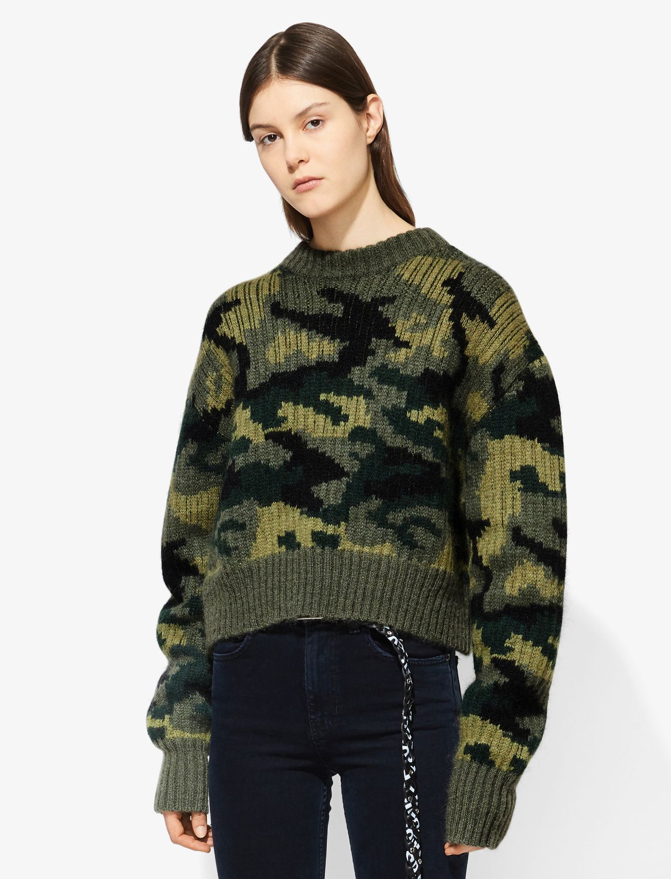 PSWL Camo Jacquard Sweater in green | Proenza Schouler