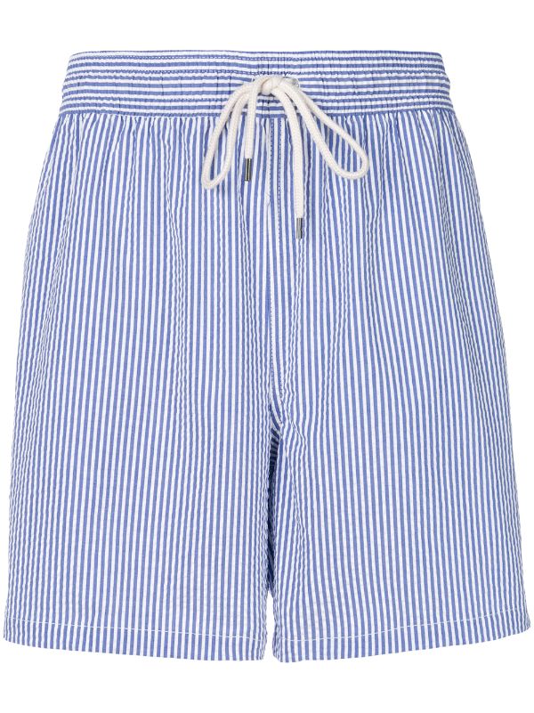 blue striped swim shorts