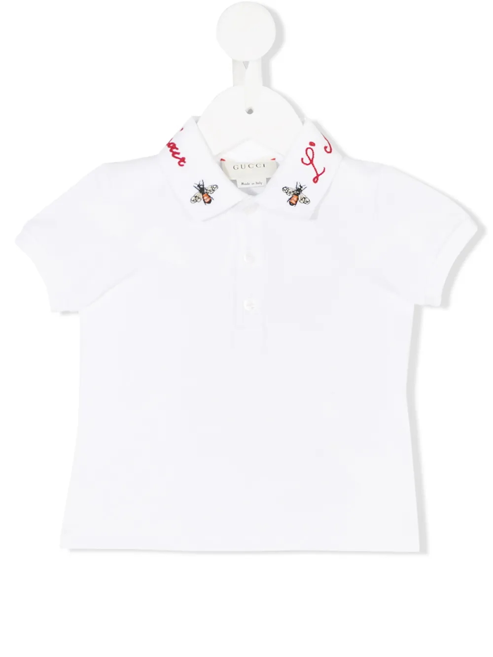 Gucci Babies' Embroidered Collar Polo Shirt In White