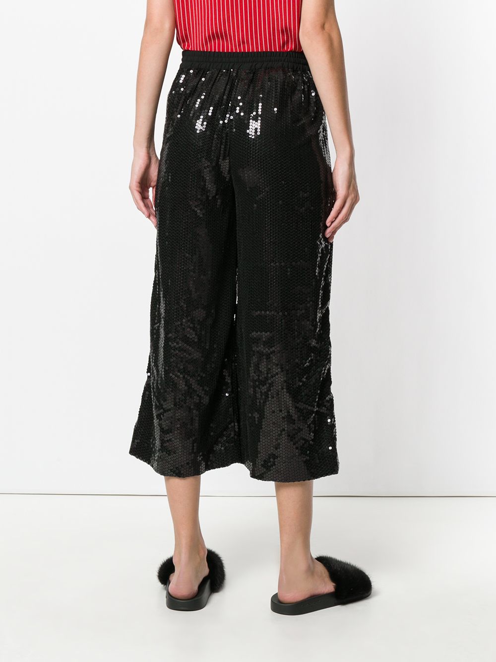 Shop P.a.r.o.s.h Cropped Drawstring Trousers In Black