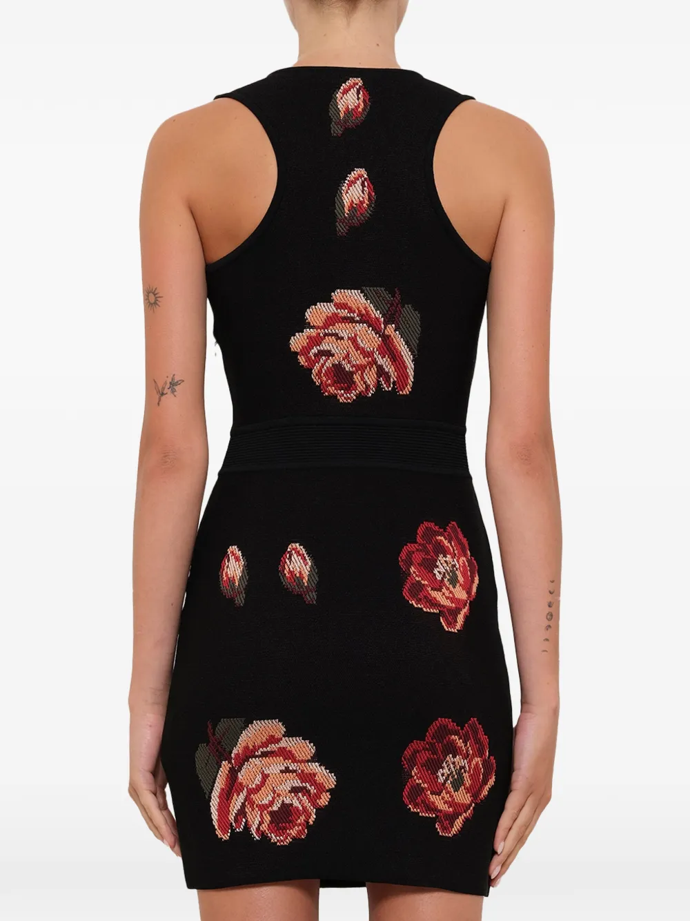 Alexander McQueen Rose Tapestry Mini-gebreide jurk Zwart