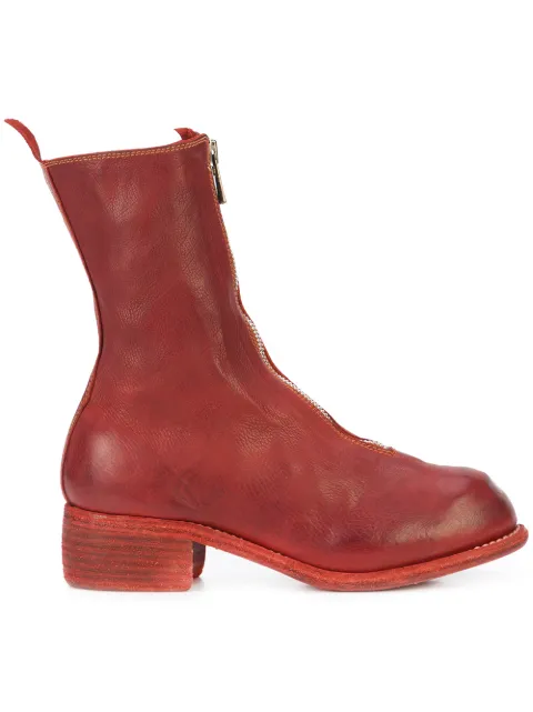 Guidi Front Zip Boots - Red In Red