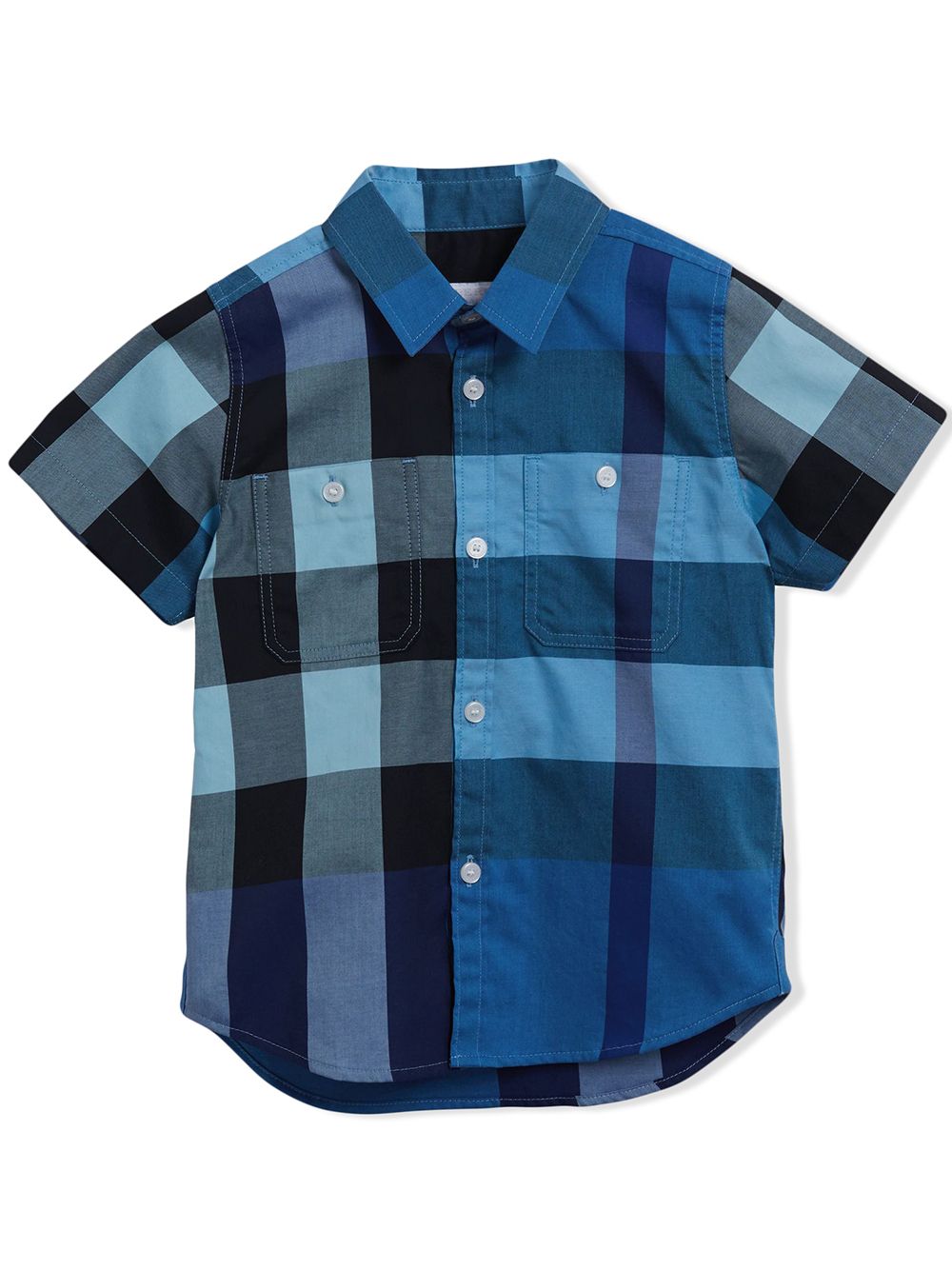 Burberry Kids' Short-sleeve Check Cotton Shirt In 蓝色