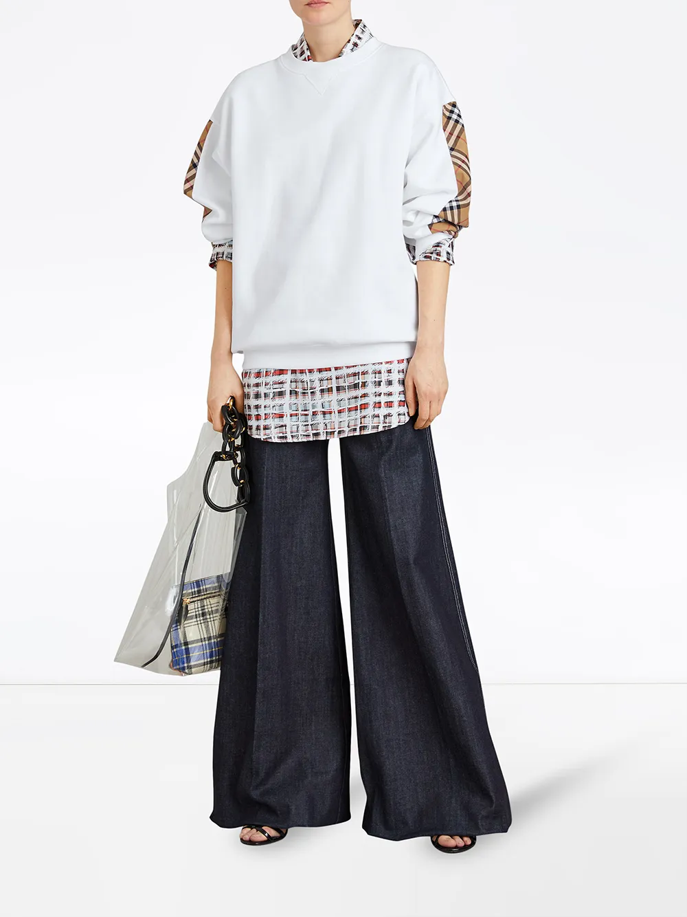 vintage check detail cotton blend sweatshirt