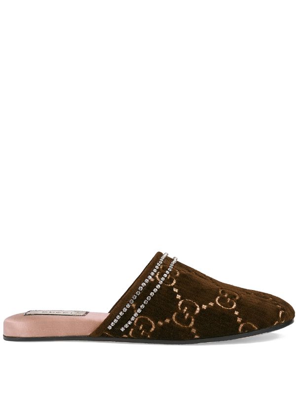Shop brown Gucci GG velvet slippers 