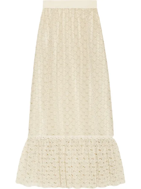 GUCCI GG MACRAMÉ LONG SKIRT,519726ZKT2112848174