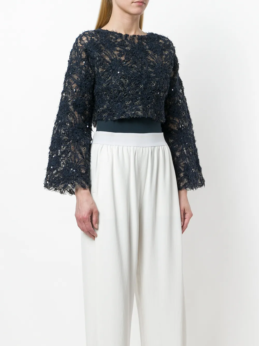 Brunello Cucinelli Top met geborduurde bloemen Blauw