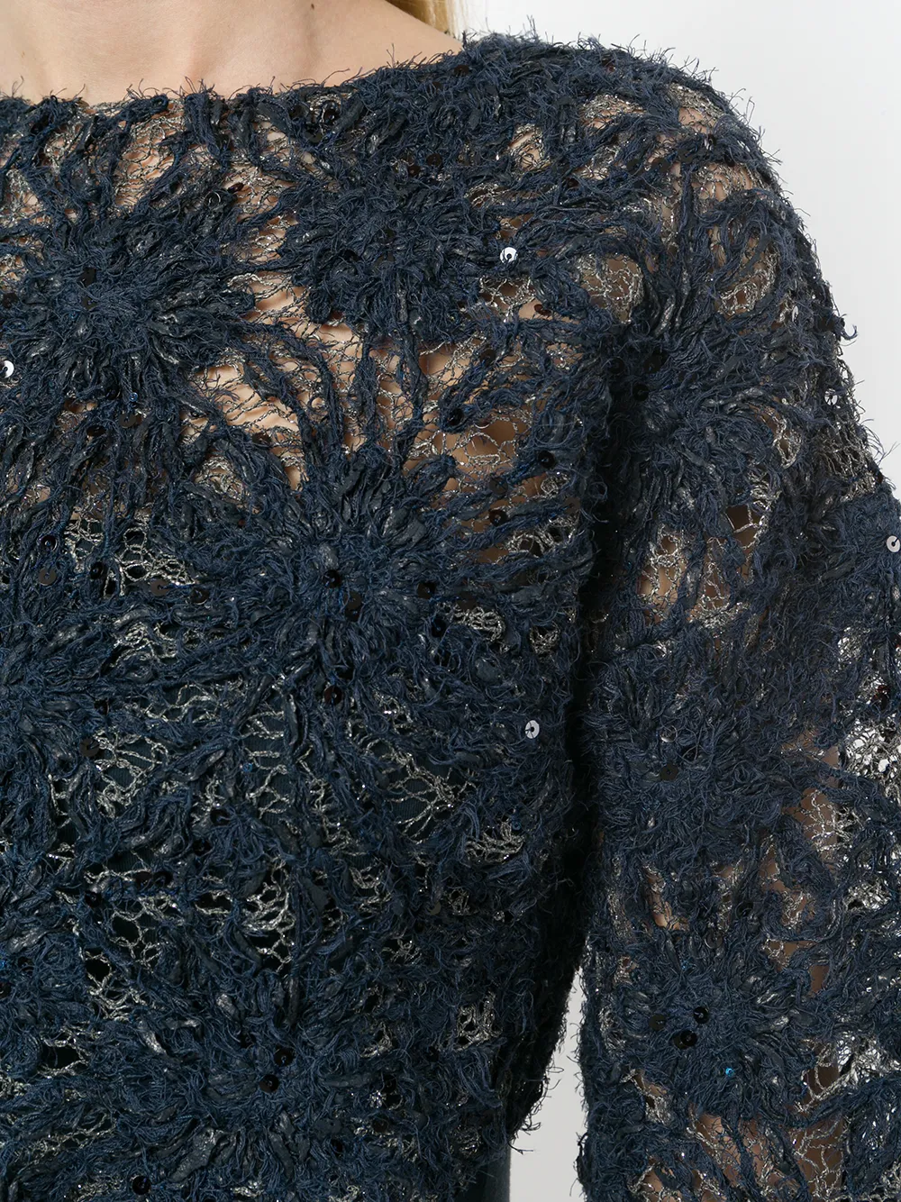 Brunello Cucinelli Top met geborduurde bloemen Blauw