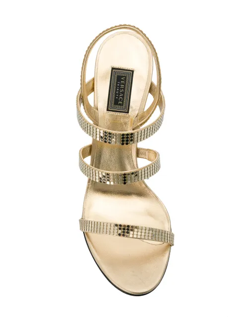 VERSACE VERSACE STRAPPY MESH SANDALS - METALLIC