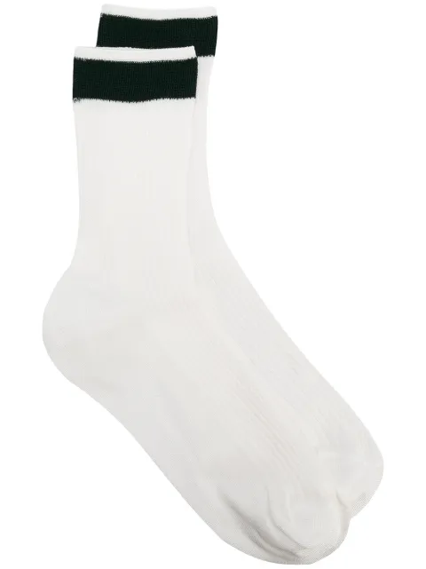 Valentino Striped-ankle Ribbed Silk-blend Socks