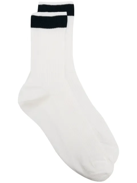 Valentino Striped-ankle Ribbed Silk-blend Socks In White
