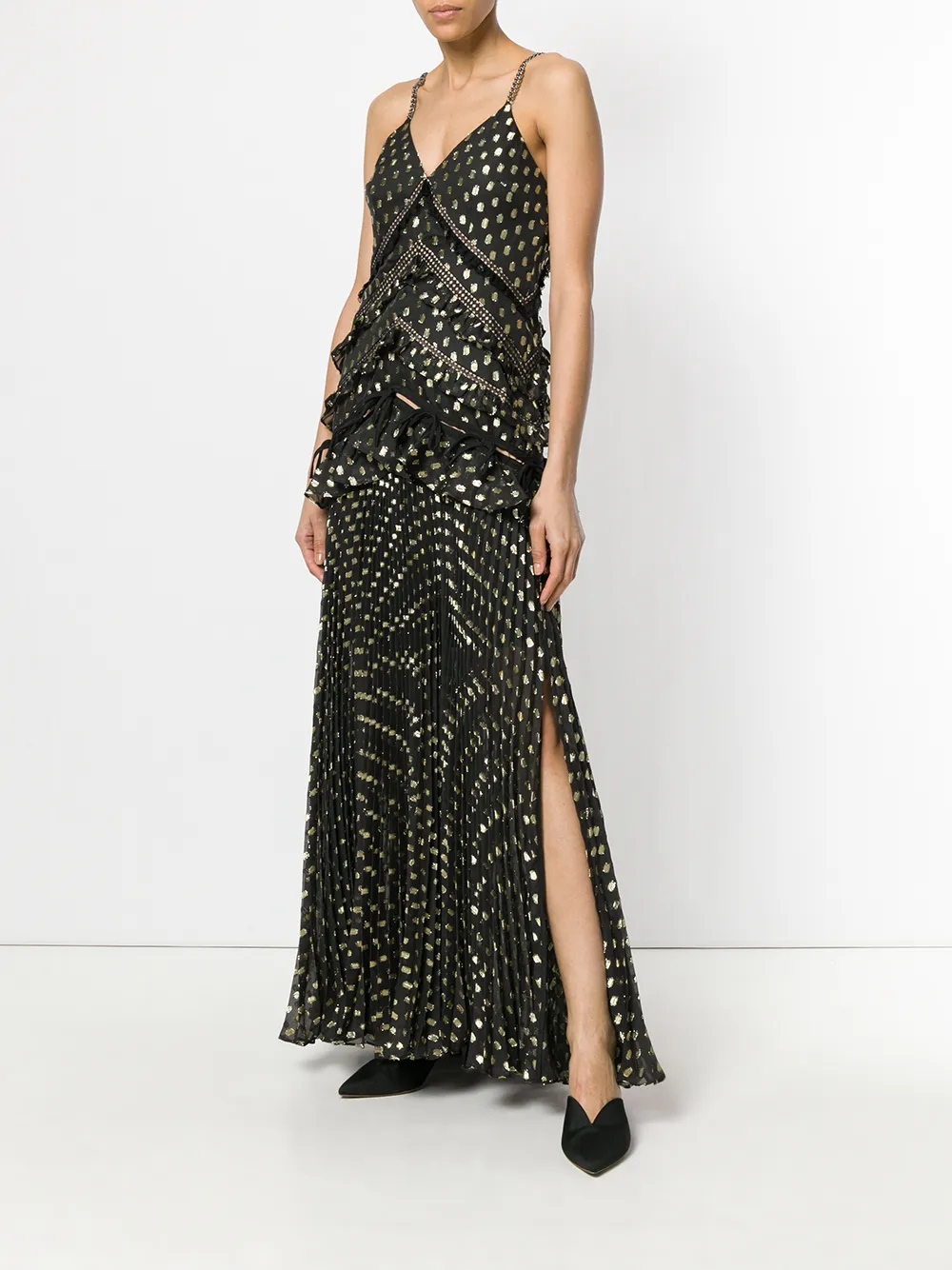 self portrait metallic polka dot maxi dress