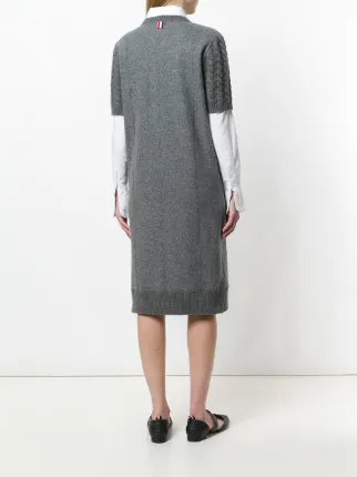 Wool Flannel Cable Knit Sweater Dress 