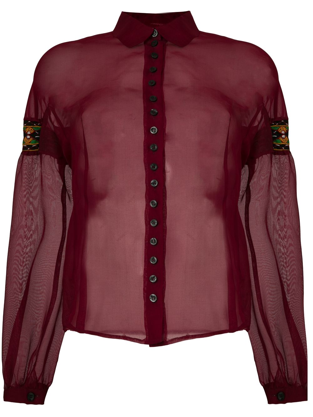 фото Romeo Gigli Pre-Owned прозрачная рубашка с вышитыми вставками