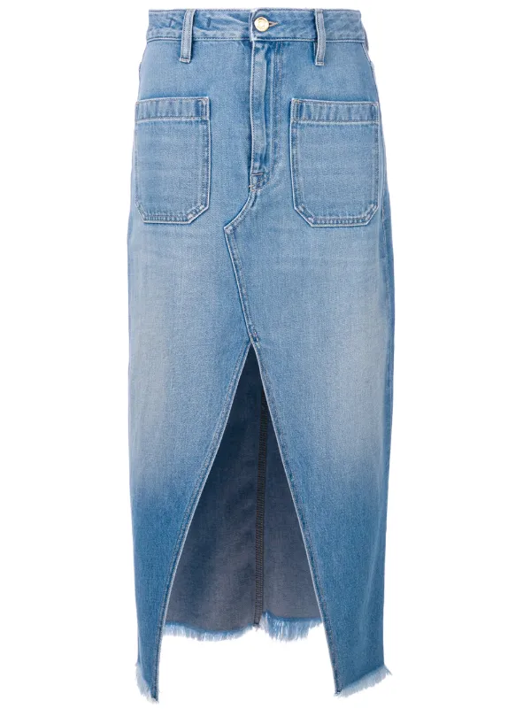 blue denim midi skirt