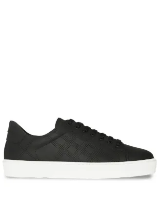 perforated check leather sneakers