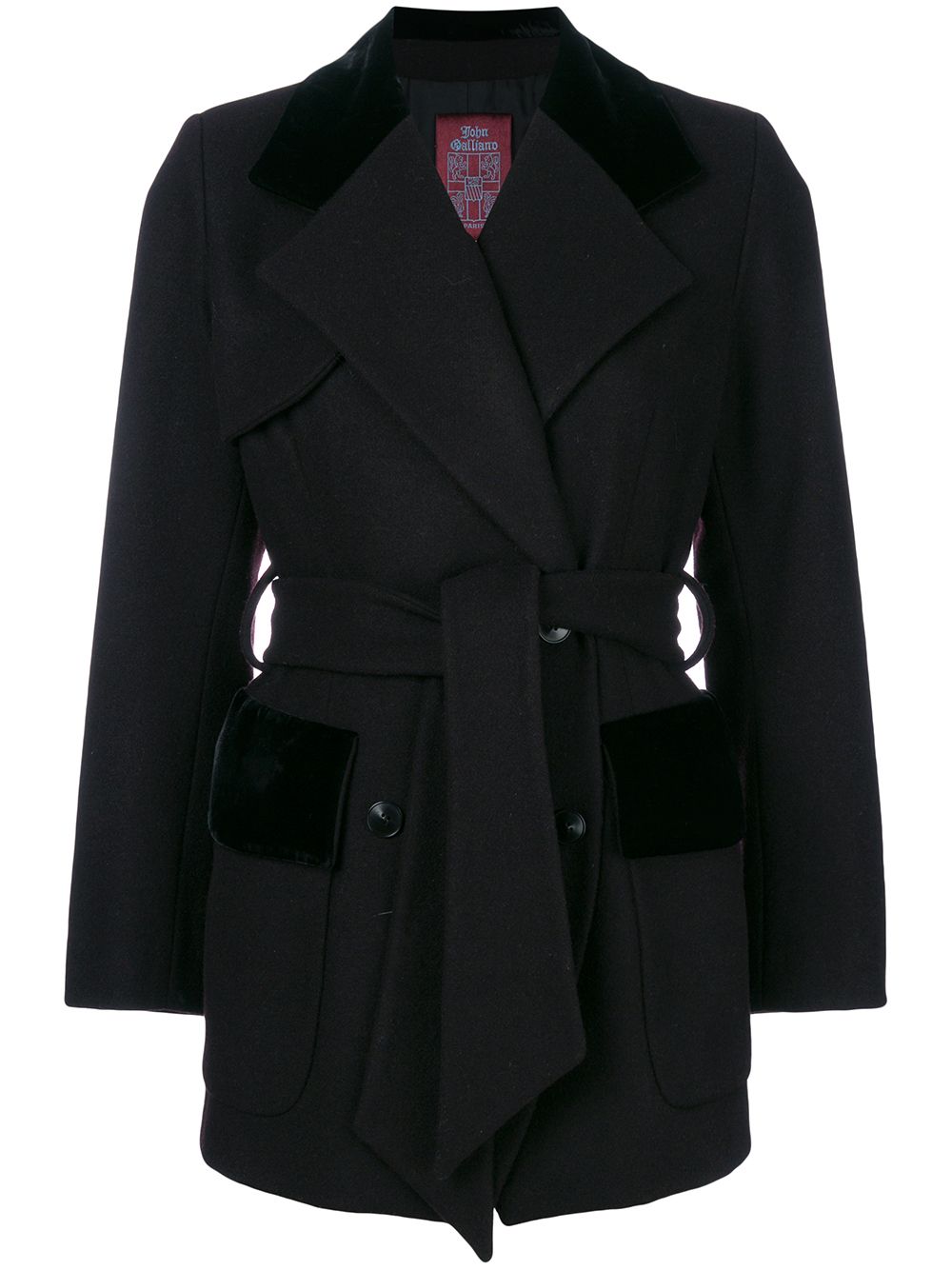 Pre-owned John Galliano Belted Double-breasted Coat In Black