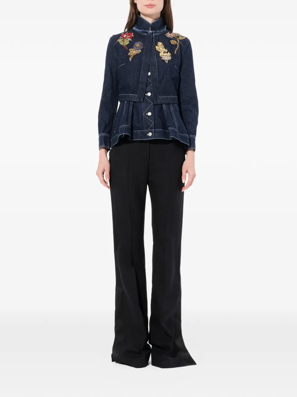  Alexander Mcqueen Bestickte Jeansjacke Im Lagen Look   Blau 