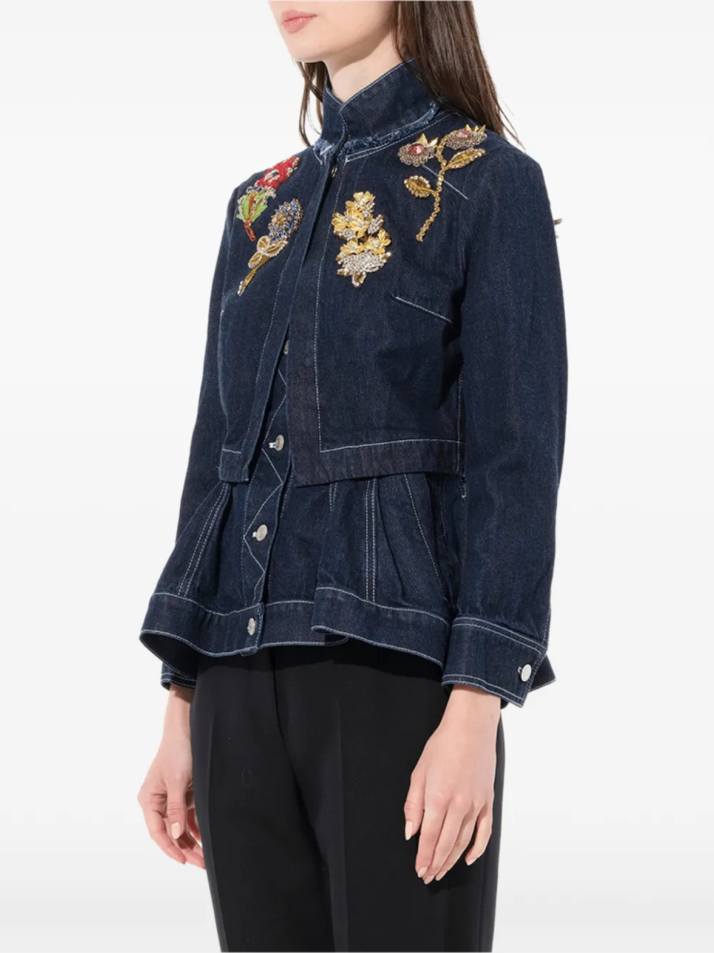  Alexander Mcqueen Bestickte Jeansjacke Im Lagen Look   Blau 