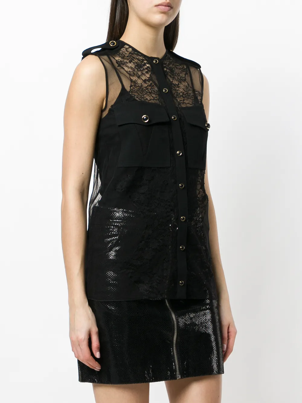 Givenchy mouwloze kanten blouse Zwart