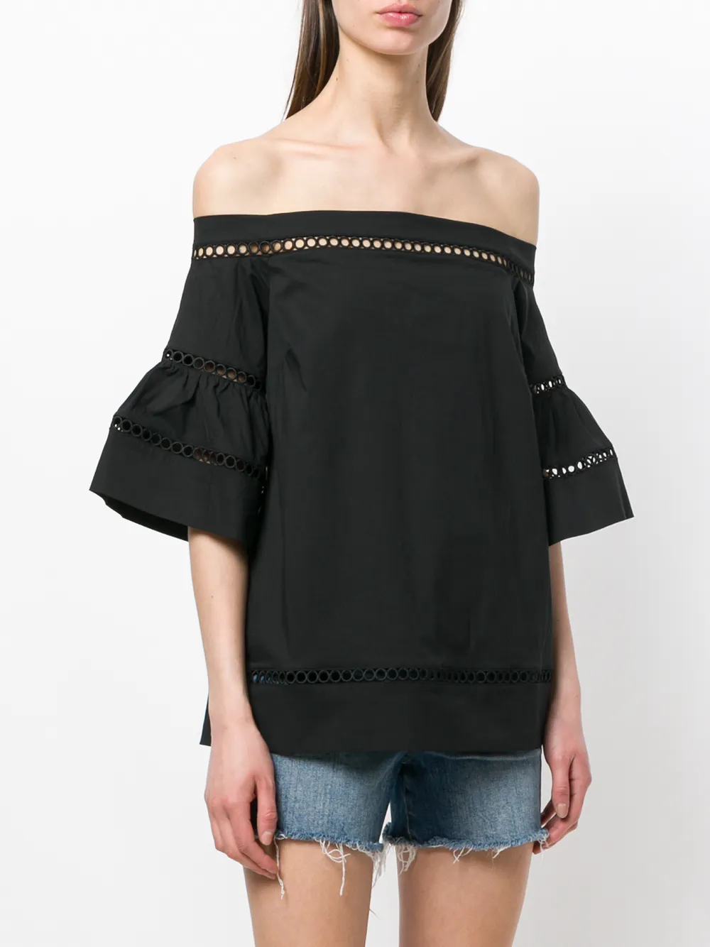  Michael Michael Kors Embroidered Off Shoulder Top - Black 