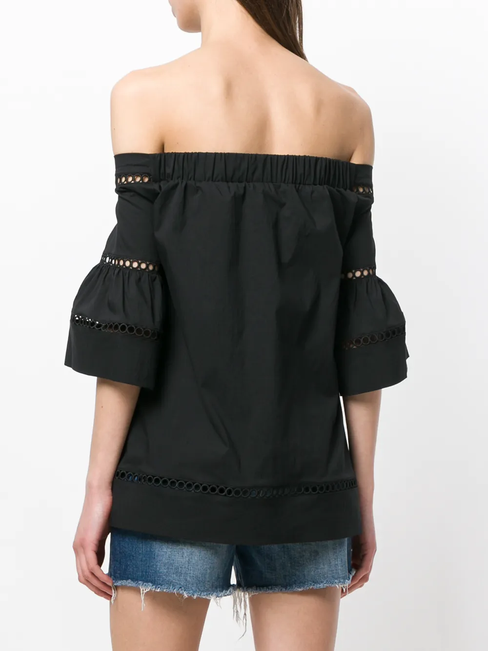 Michael Kors embroidered off shoulder top Zwart