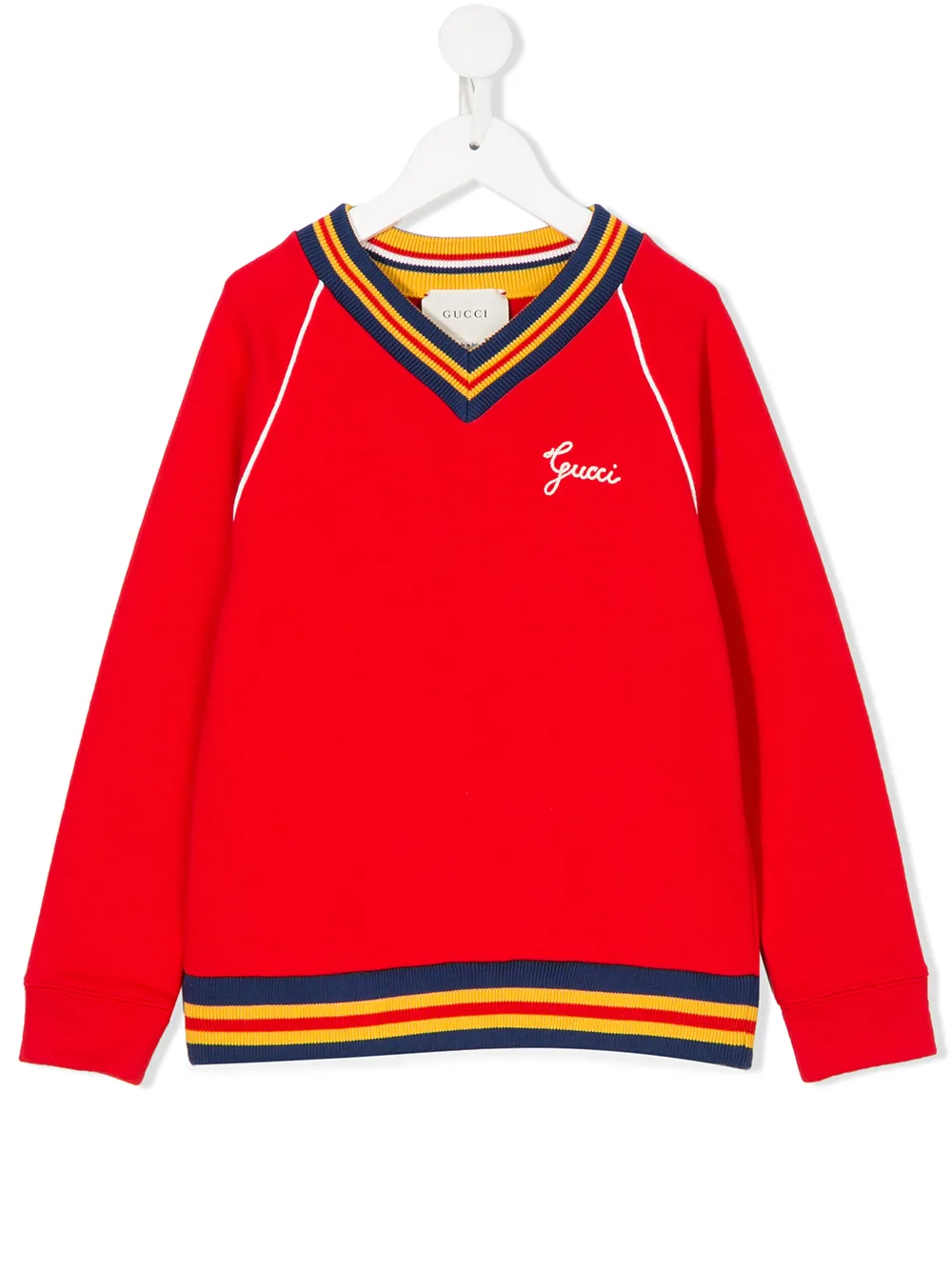 Gucci Kids' Embroidered V-neck Sweatshirt In Red