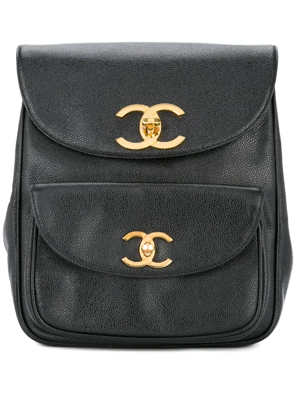 Chanel Pre-owned 1994-1996 Interlocking CC Flap Backpack in Black