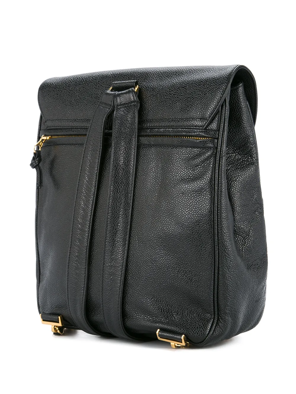 Chanel Pre-owned 1994-1996 Interlocking CC Flap Backpack in Black, view 3
