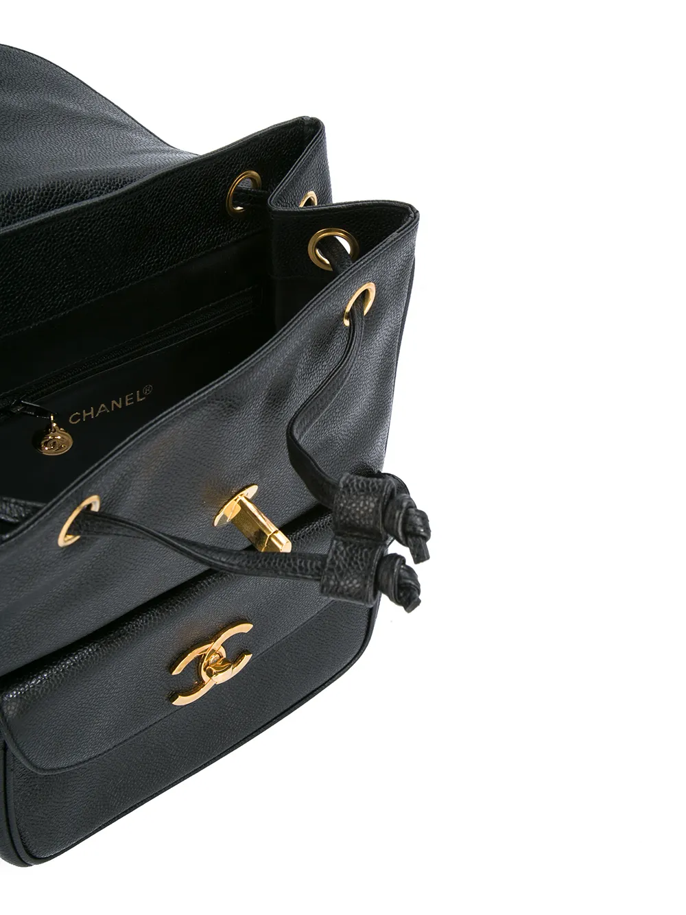 Chanel Pre-owned 1994-1996 Interlocking CC Flap Backpack in Black, view 5