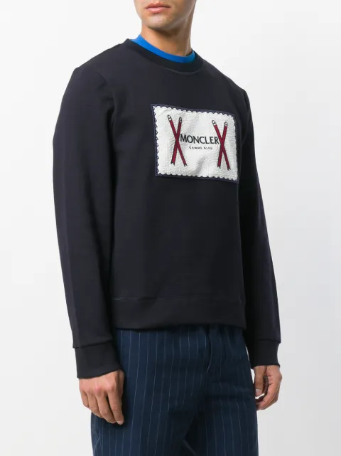Sweatshirt Moncler Bleu Print Sweatshirt Bleu Moncler mit Gamme Print Gamme Gamme Bleu Logo Logo mit Sweatshirt Moncler OrOqxf
