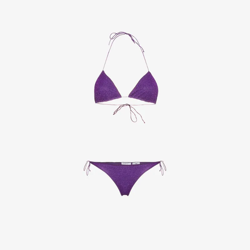 Oseree Lumière Lurex Triangle Bikini In Pink/purple