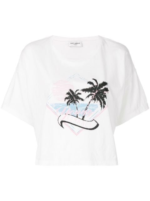 Saint Laurent Cropped Palm Print T In White | ModeSens