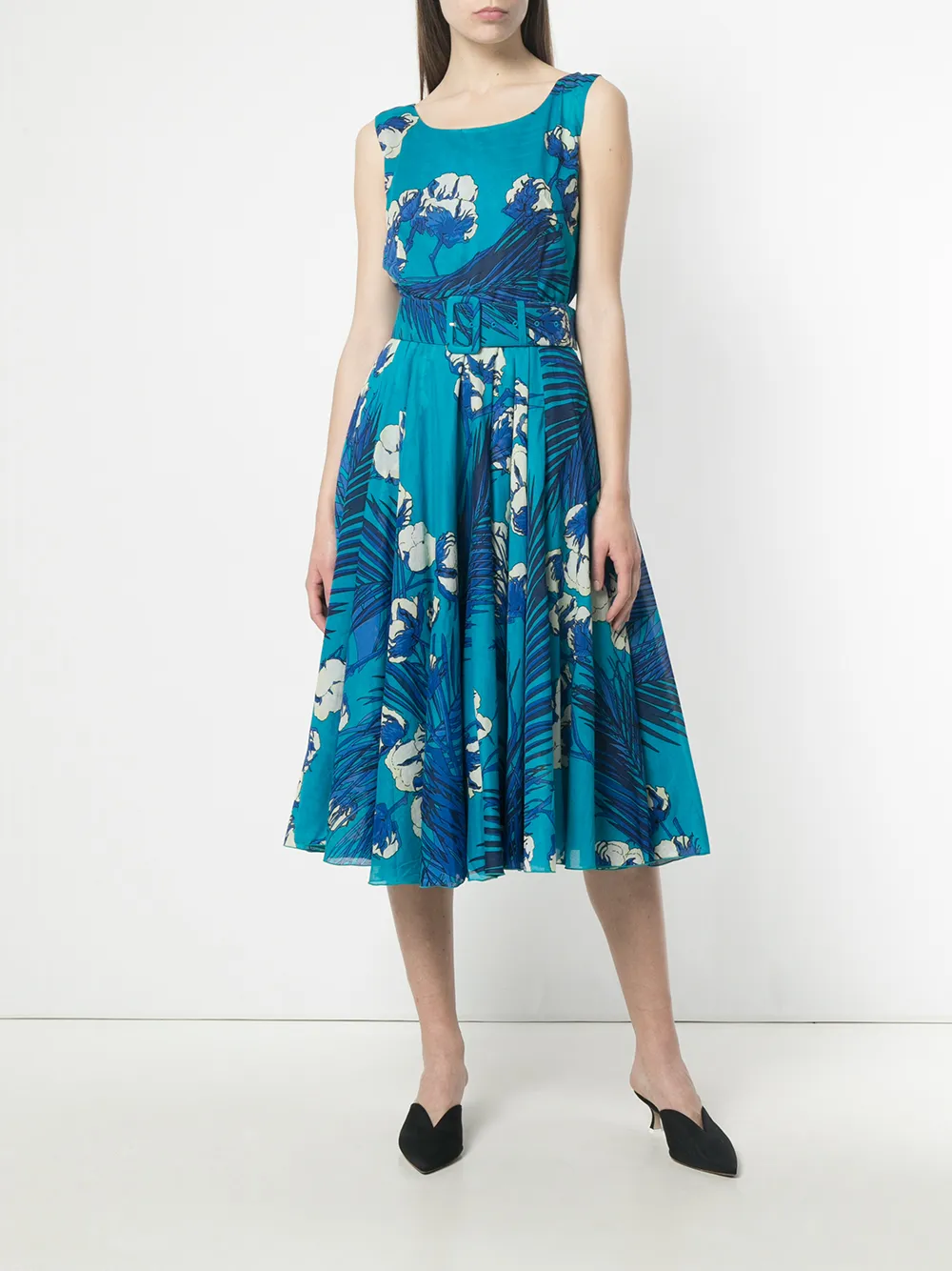 Samantha Sung leaf print dress - Blauw