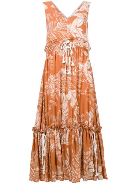 SEE BY CHLOÉ SEE BY CHLOÉ PALM-PRINT DRAWSTRING MAXI DRESS - BROWN,CHS18URO0102512904253