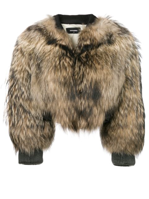 DSQUARED2 DSQUARED2 RACOON FUR BOMBER JACKET - BROWN