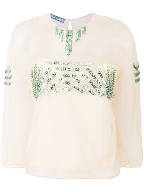 Prada sequin embellished sheer blouse