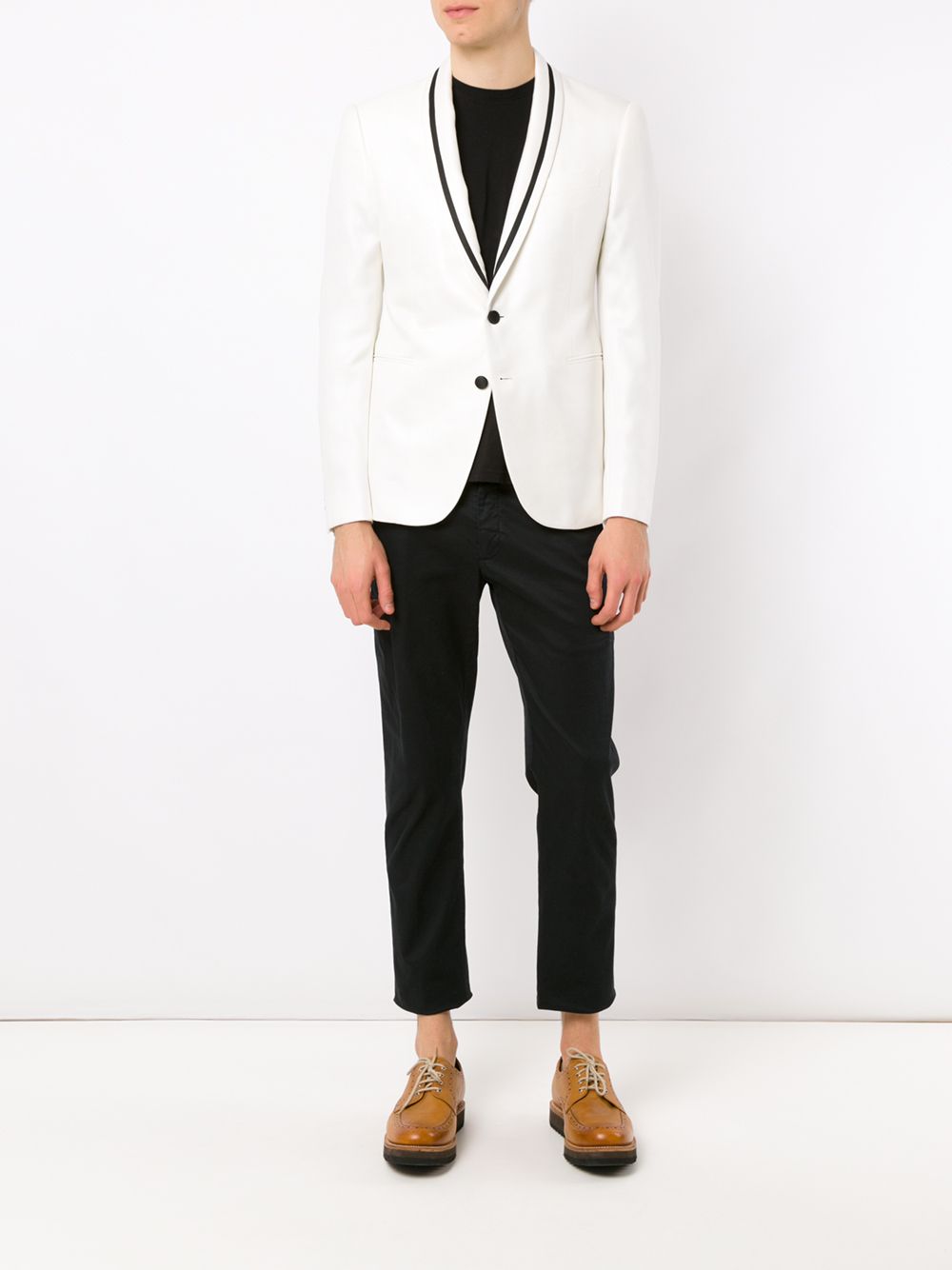 Shop Emporio Armani Contrasting Piping Detailed Blazer In White