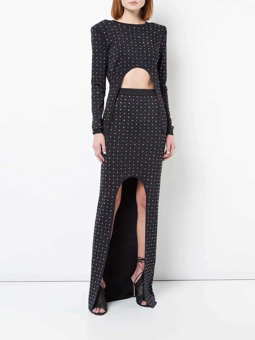 Balmain kristallen versierde maxi rok - Zwart